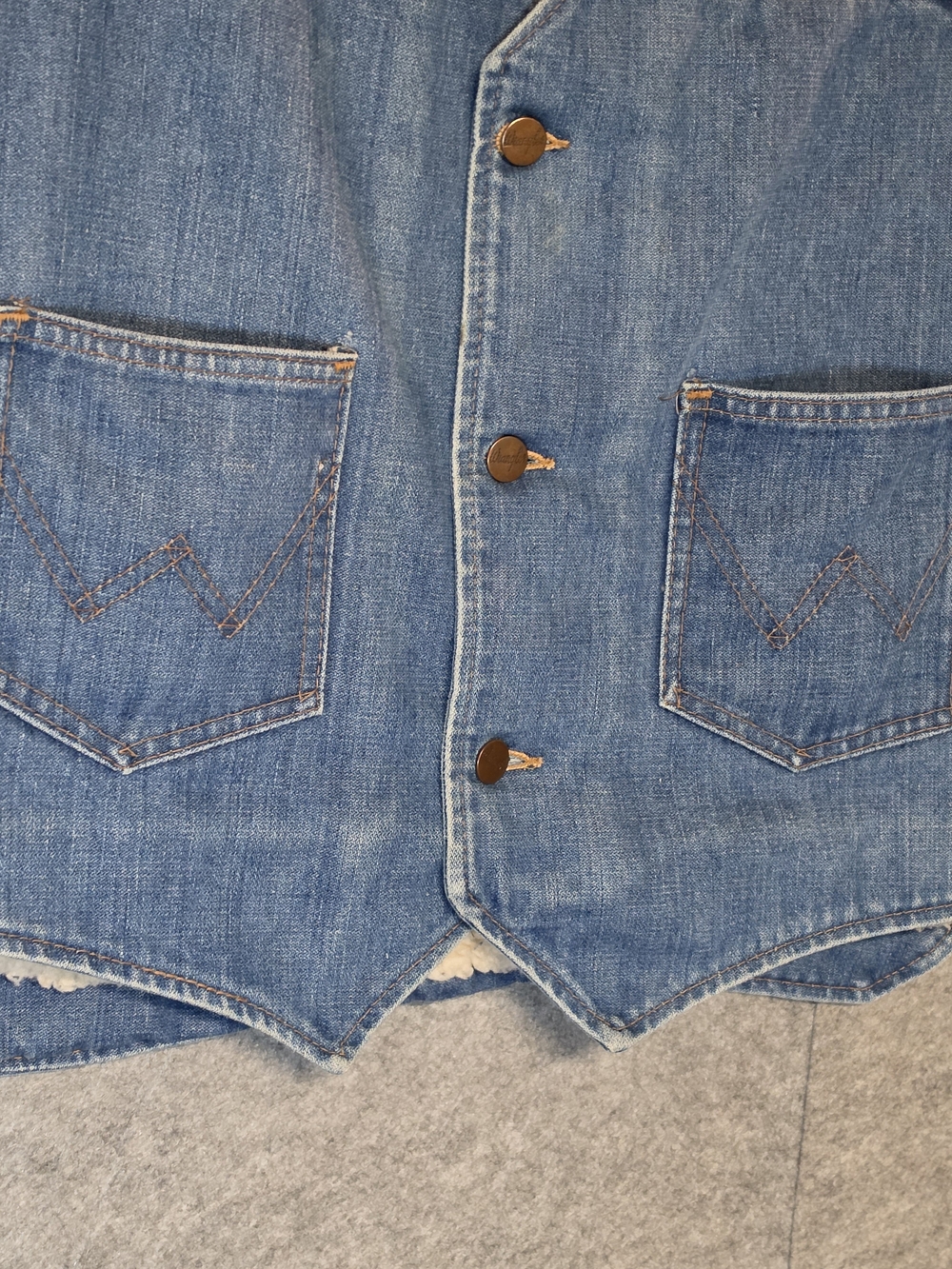 Vintage Wrangler 100% Cotton Denim Sherpa-Lined Vest - Picture 2 of 12
